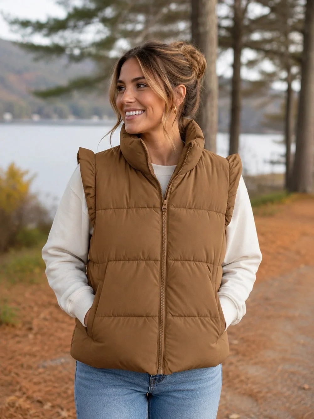 Simply Southern Puffer Vest Womens M/L Quilted Full Zip Collared Warm NWT